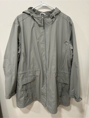 Women's Hooded Raincoat - Light Gray-Sage Green Waterproof Jacket